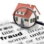 Magnifying glass looking at house on paper saying fraud