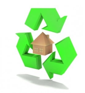 Recycle sign with house in the centre