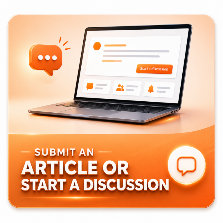 Laptop screen showing an online discussion submission form for landlords and property professionals.
