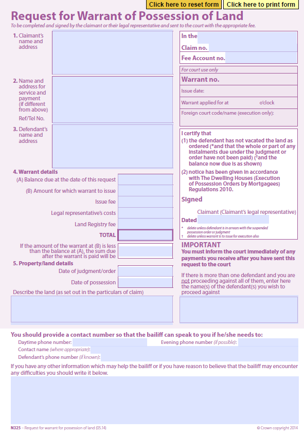 N325 possession form – covering letter?