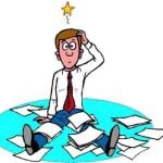 Confused man surrounded by scattered papers, symbolizing misunderstanding of the letting industry