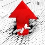 Red upward arrow breaking through a surface symbolising challenges with roof access in a shared building