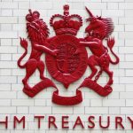 HM Treasury sign on a government building wall