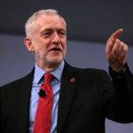 Jeremy Corbyn speaking during a political event on rent controls
