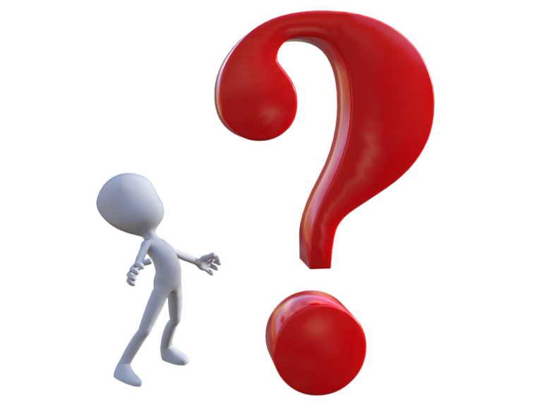 Cartoon figure reacting to a large red question mark, illustrating uncertainty about buying a flat with a liquidated management company