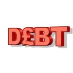 Red 3D text spelling “DEBT” with the letter “E” replaced by a pound symbol (£)