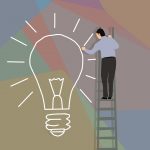 Person climbing ladder toward a glowing lightbulb symbolizing new property investment ideas
