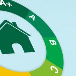 Home energy efficiency rating scale with house icon