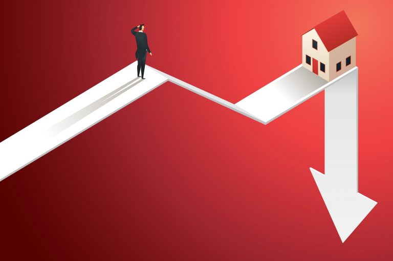 Businessman facing declining house prices as market trends downward