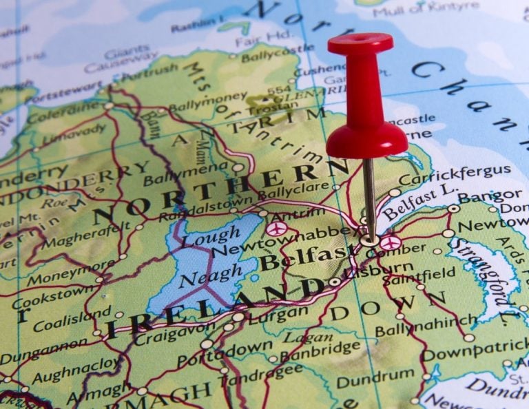 Map of Ireland with a pin in Northern Ireland