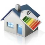 Home with energy rating label illustrating need for efficiency upgrades in PRS properties