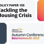 Lib Dems front page of their Tackling the Housing Crisis which will see rent controls, section 21 banned and landlord licences.