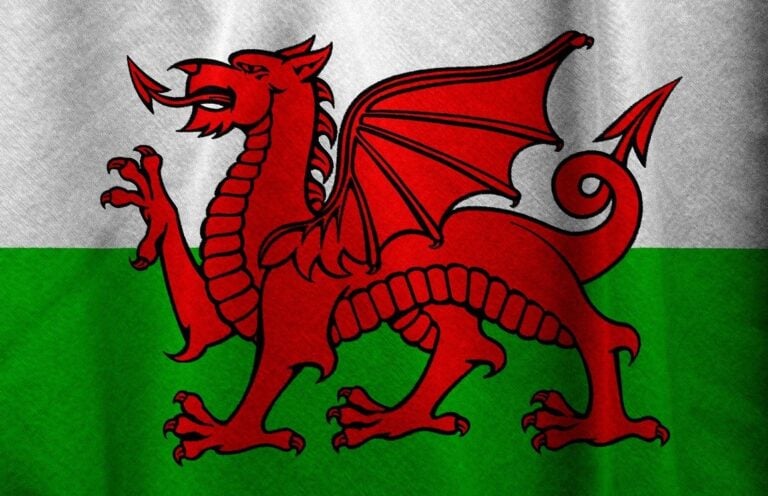 Welsh flag featuring the red dragon symbol of national identity