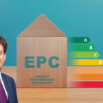 politician beside EPC rating graphic highlighting proposed energy-efficiency standards