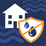 Shield symbol protecting a home from damp and moisture issues