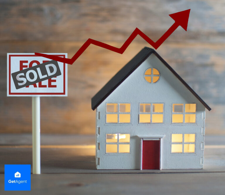Sold home beside rising market trend graphic illustrating post-Budget property activity