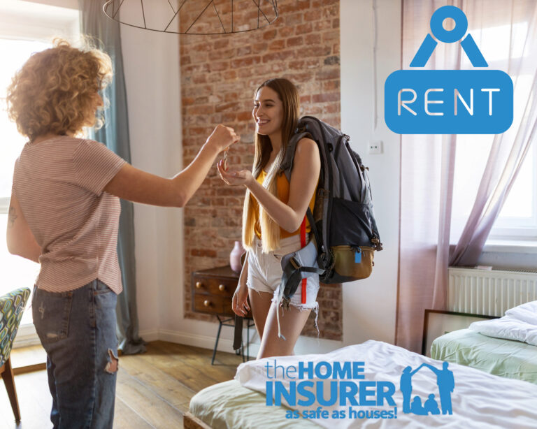 Tenant receiving keys from landlord in a rented room, illustrating subletting and insurance considerations
