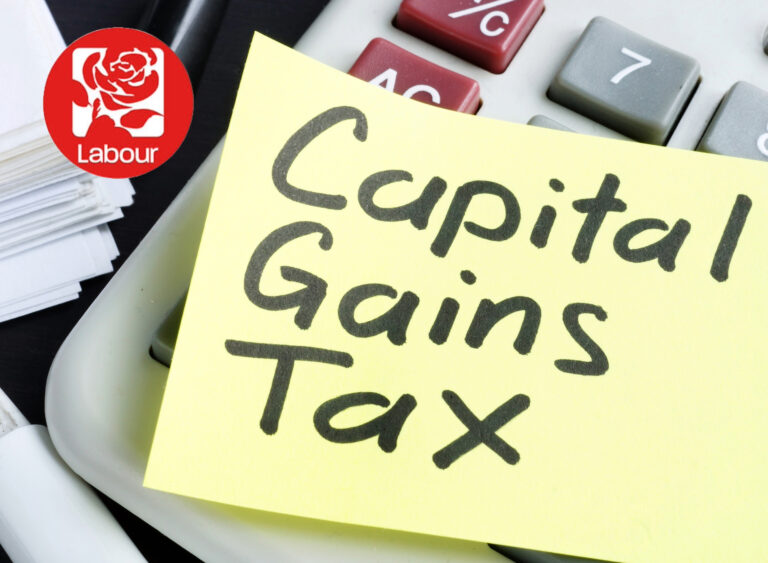 Note showing “Capital Gains Tax” beside calculator, highlighting concern over proposed tax changes
