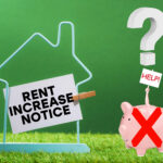 Rent increase notice with piggy bank showing financial strain