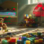 Teddy bear and building blocks in a child’s bedroom highlighting Scotland’s housing and child poverty crisis