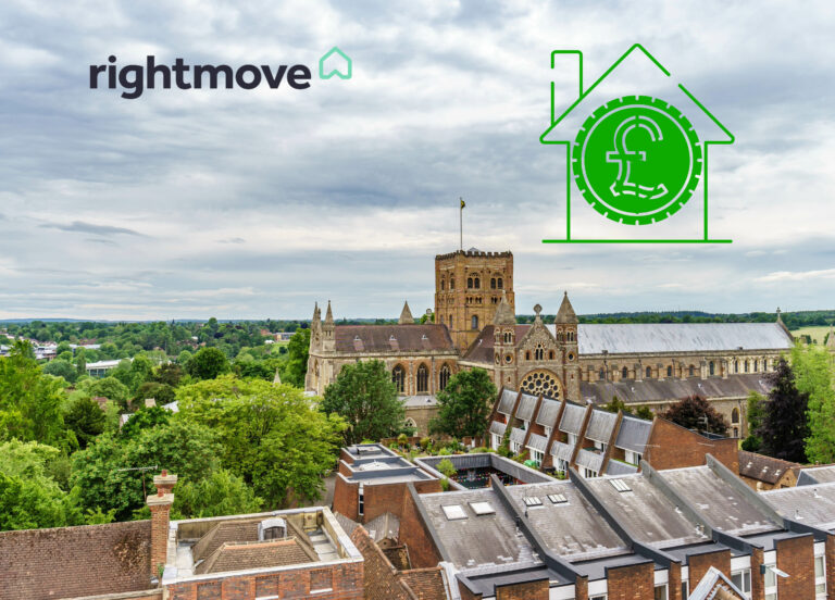 St Albans skyline with property market graphics highlighting rising rental costs