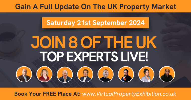 UK virtual property exhibition promo banner for September 21st 2024 featuring eight industry experts