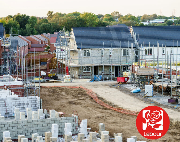 Construction site of new homes highlighting Labour’s social housing plans