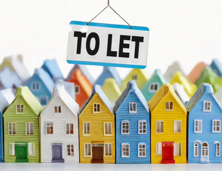 Row of colorful houses with a “To Let” sign highlighting rental property demand