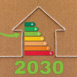 House outline with EPC rating chart and 2030 energy efficiency target.