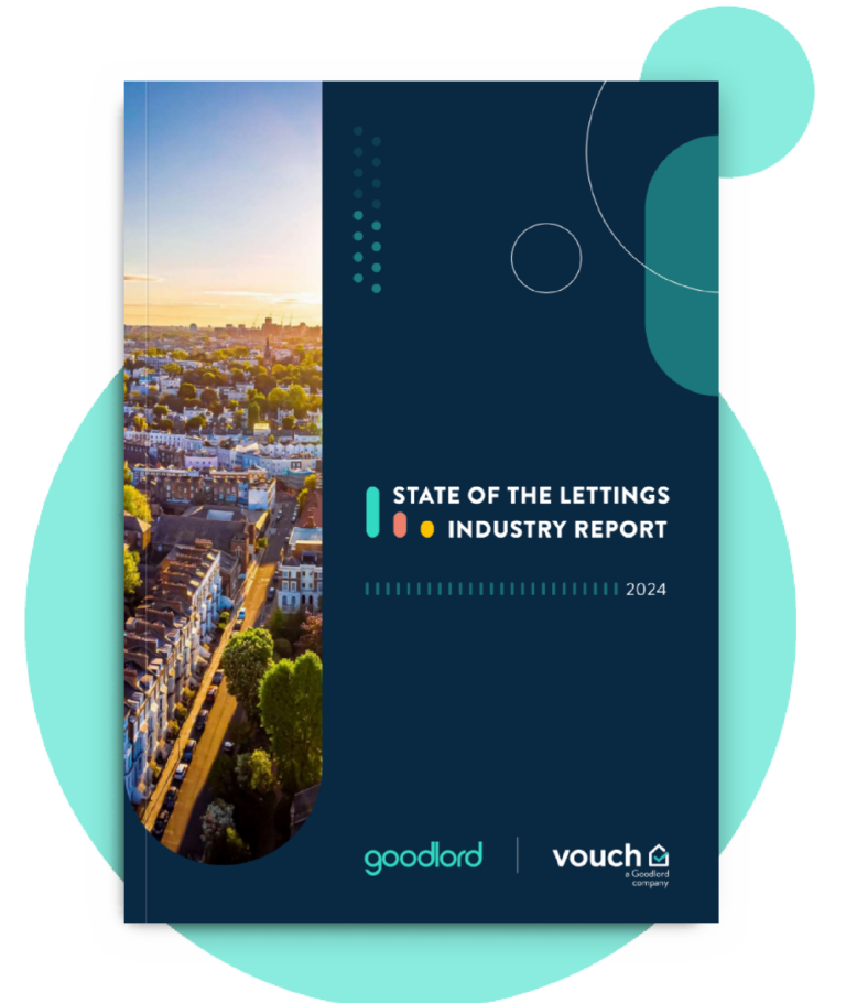 Cover of the 2024 State of the Lettings Industry Report featuring a cityscape and branding from Goodlord and Vouch