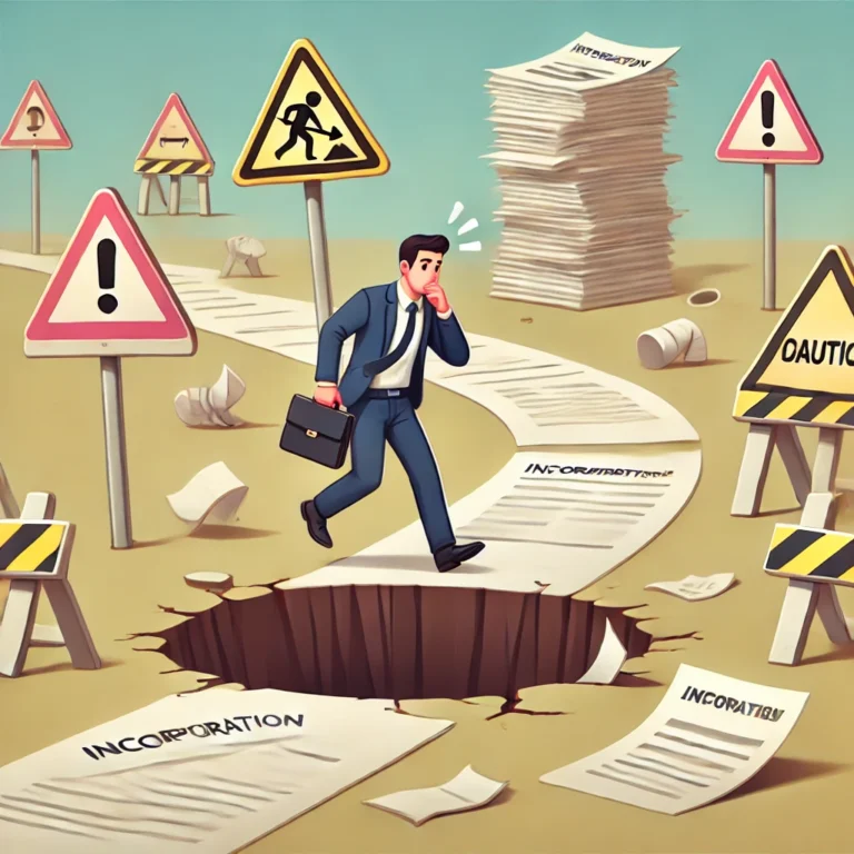 Businessman facing incorporation pitfalls and mortgage risks on a dangerous paperwork path