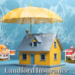 Yellow umbrella shielding a model house, symbolizing protection through landlord insurance