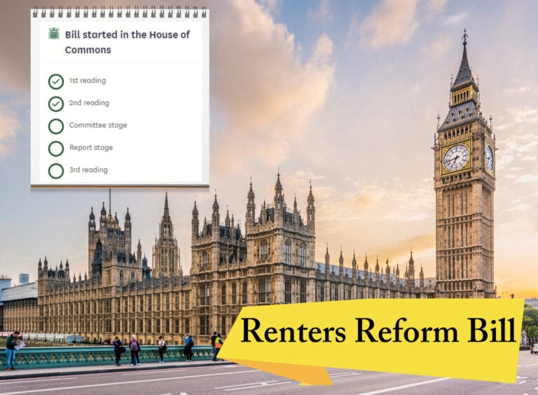 Progress of the Renters Reform Bill through Parliament, shown against the Houses of Parliament backdrop