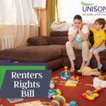 Concerned mother and child at home highlighting housing insecurity and renters’ rights issues