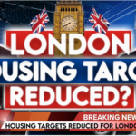 London housing target reduction headline with two presenters and Big Ben in the background