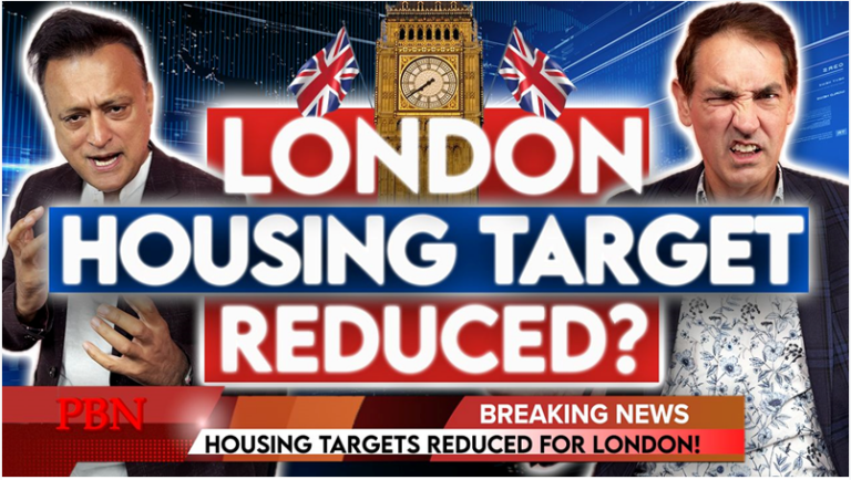 London housing target reduction headline with two presenters and Big Ben in the background