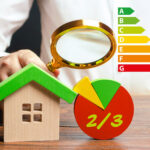 Energy efficiency rating and housing investment concept with magnifying glass and chart