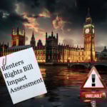 Document on Renters’ Rights Bill impact assessment labeled unreliable with UK Parliament in background