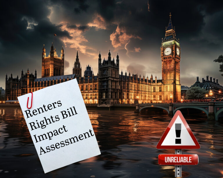 Document on Renters’ Rights Bill impact assessment labeled unreliable with UK Parliament in background
