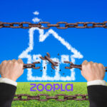 Hands breaking chains with Zoopla logo and house-shaped cloud symbolizing freedom in the property market