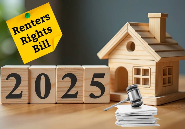 Renters Rights Bill 2025 with house, gavel, and legal papers symbolizing new tenant protections