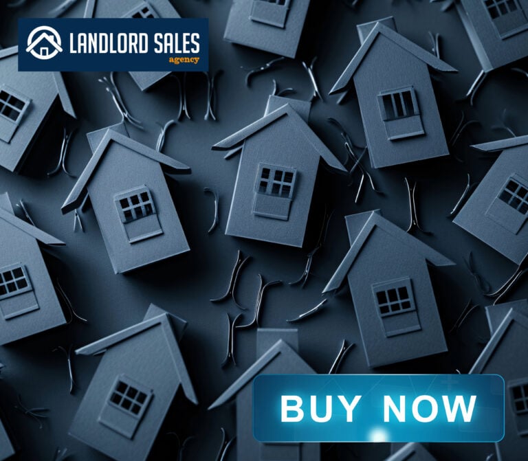 Illustration of houses with Landlord Sales Agency branding promoting property investment opportunities