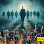 Silhouettes of landlords walking away as houses below show for sale and sold signs.