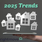 Housing market trends 2025 with homes above a digital tablet