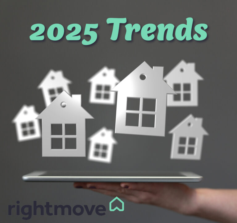 Housing market trends 2025 with homes above a digital tablet