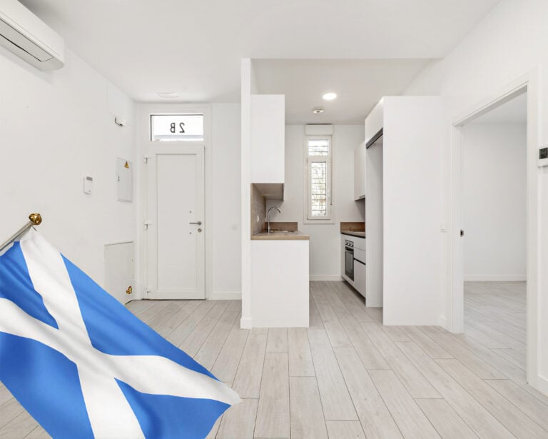 Modern empty home in Scotland with kitchen and living area