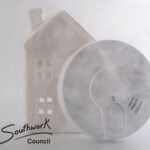 Smoke alarm with smoke and a house symbol highlighting fire safety concerns.