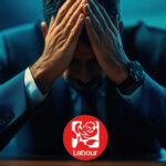 Landlord in despair with Labour Party logo symbolizing regret over political choice