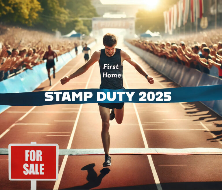 First-time buyer crossing finish line symbolizing stamp duty deadline 2025