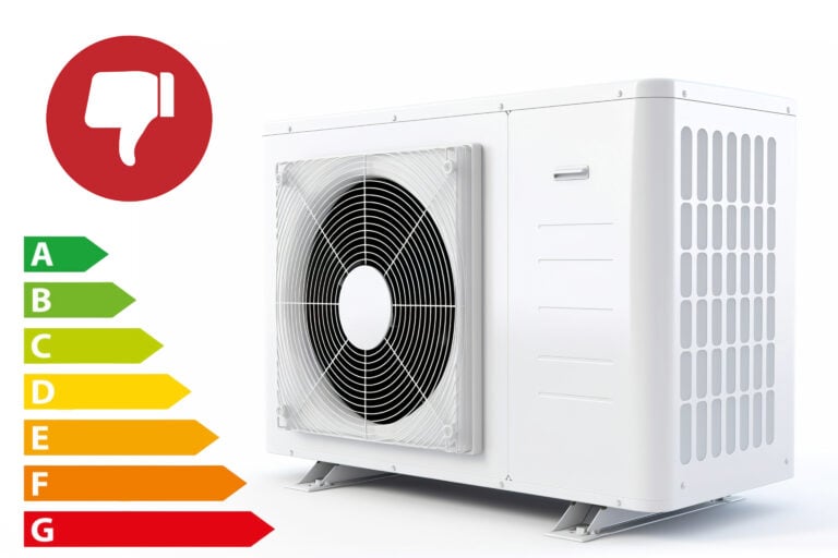Heat pump with poor energy rating and rising costs warning